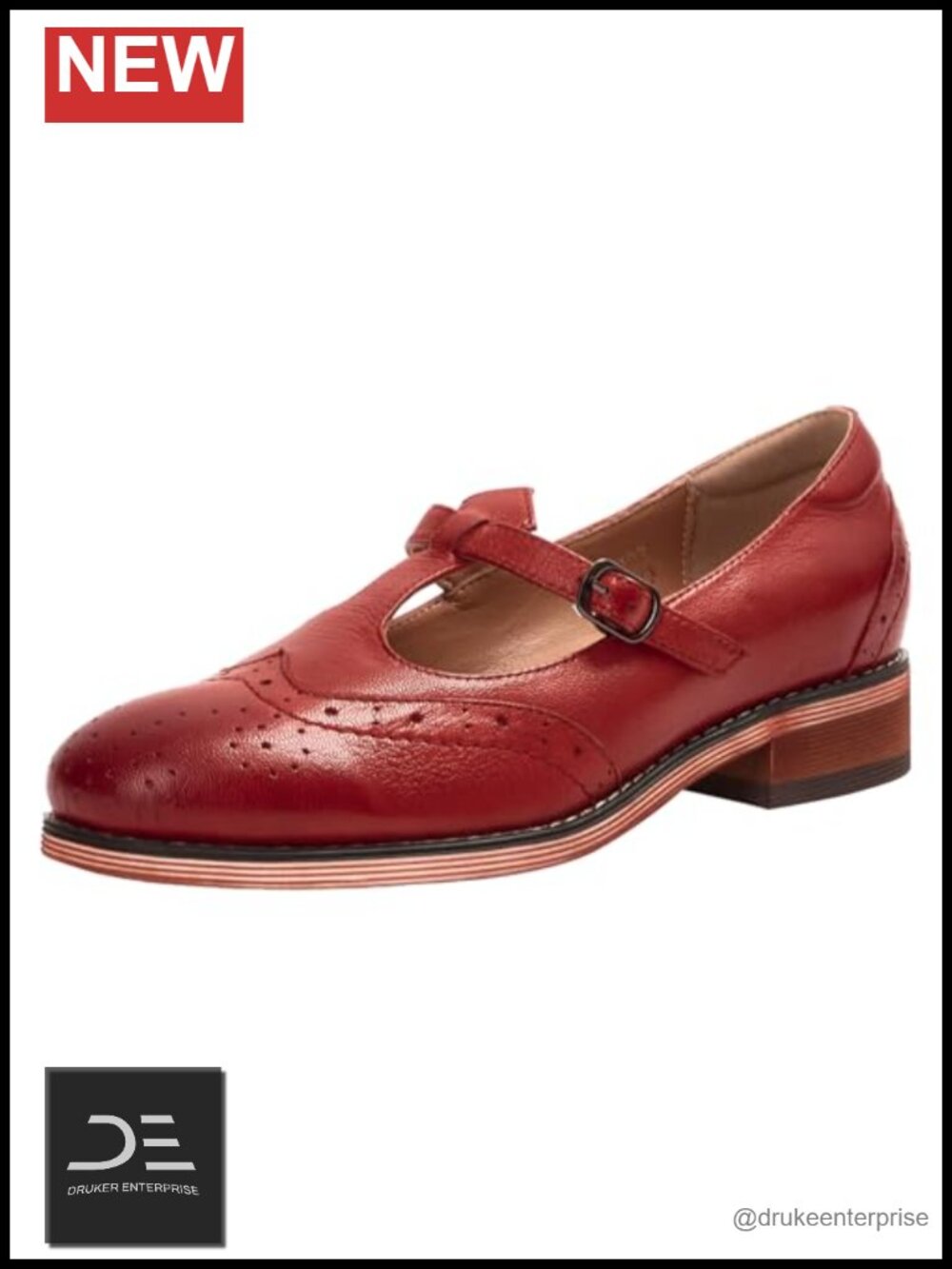 Women's Sheepskin Leather Wingtip Mary Jane Flats Loafer T-Strap Shoes